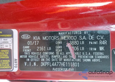 2017 Kia Forte Lx from USA, damaged, VIN 3KPFL4A77HE111801